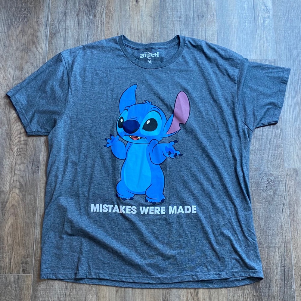 Disney Stitch Mistakes Were Made Graphic Tee Gray Heather Mens 2XL Short Sleeve